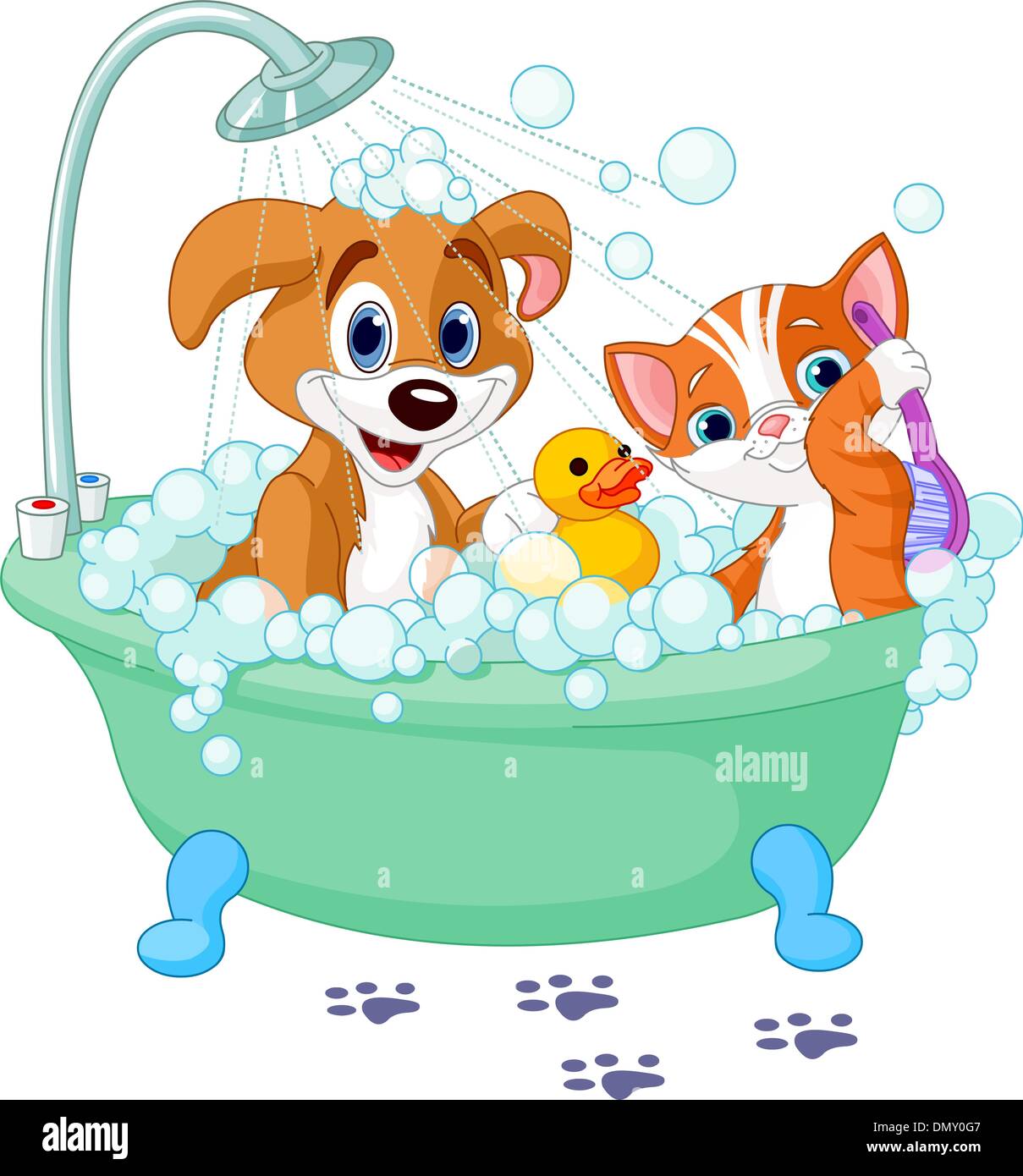 Dog and Cat  having a bath Stock Vector