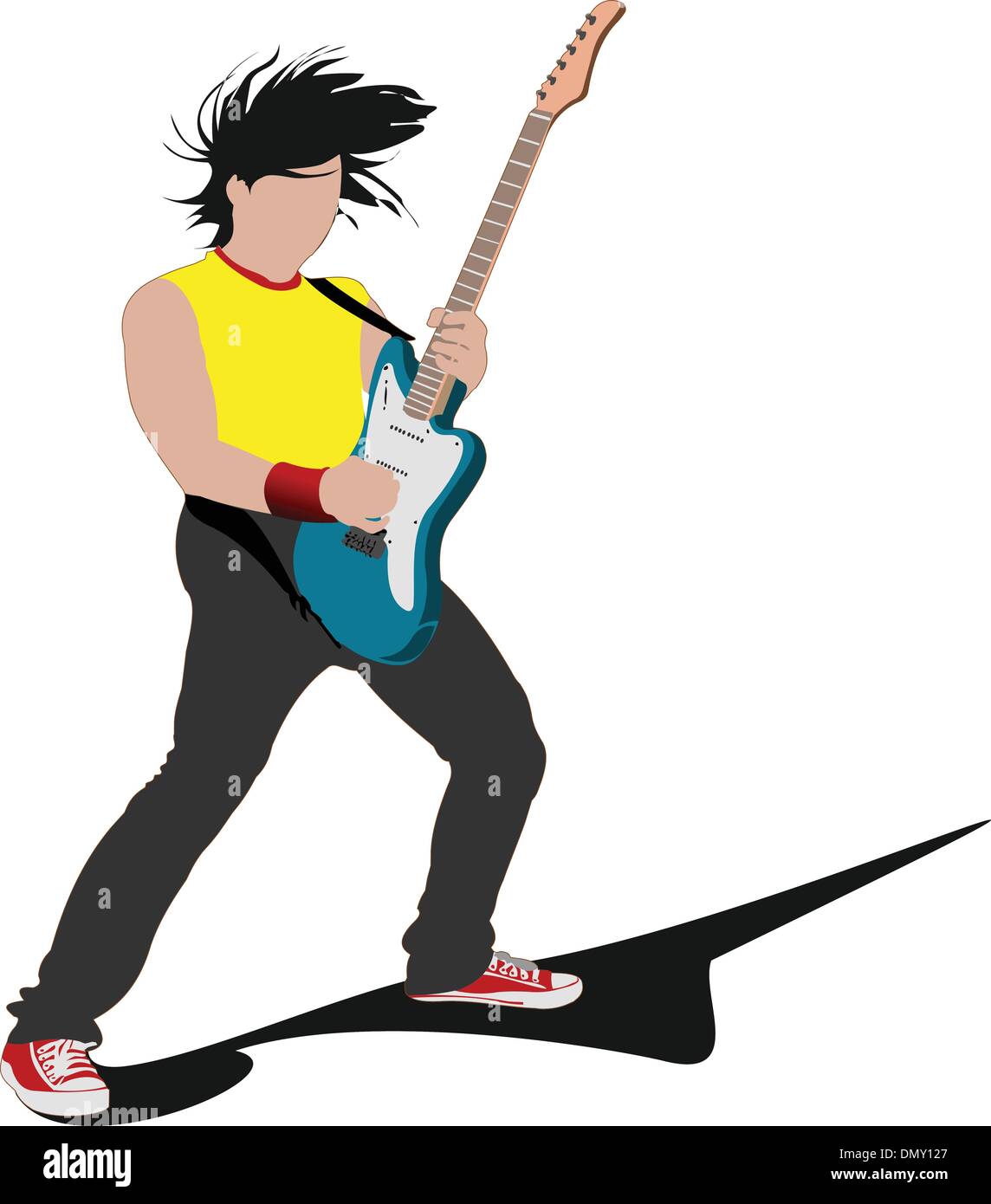 Guitar player isolated on the white background. Vector illustration Stock Vector