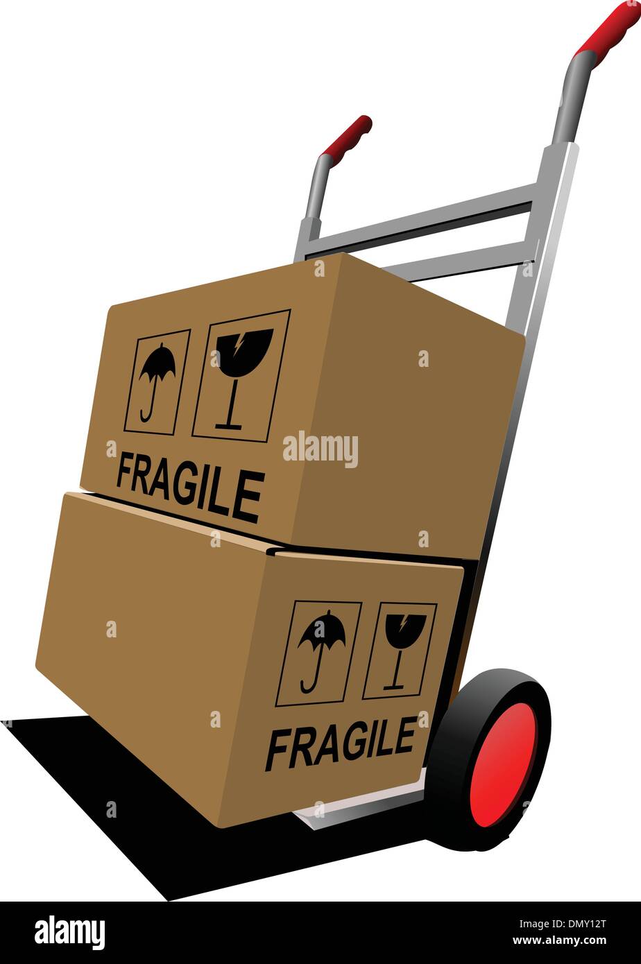 Boxes on hand pallet truck. Vector illustration Stock Vector