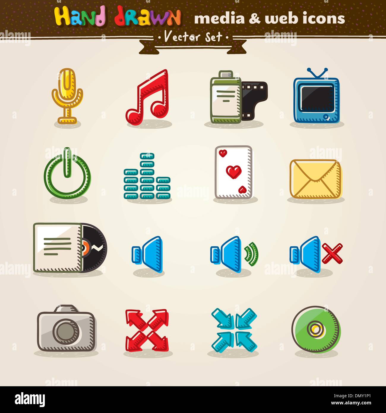 Hand Drawn Media And Entertainment Web Icons Stock Vector