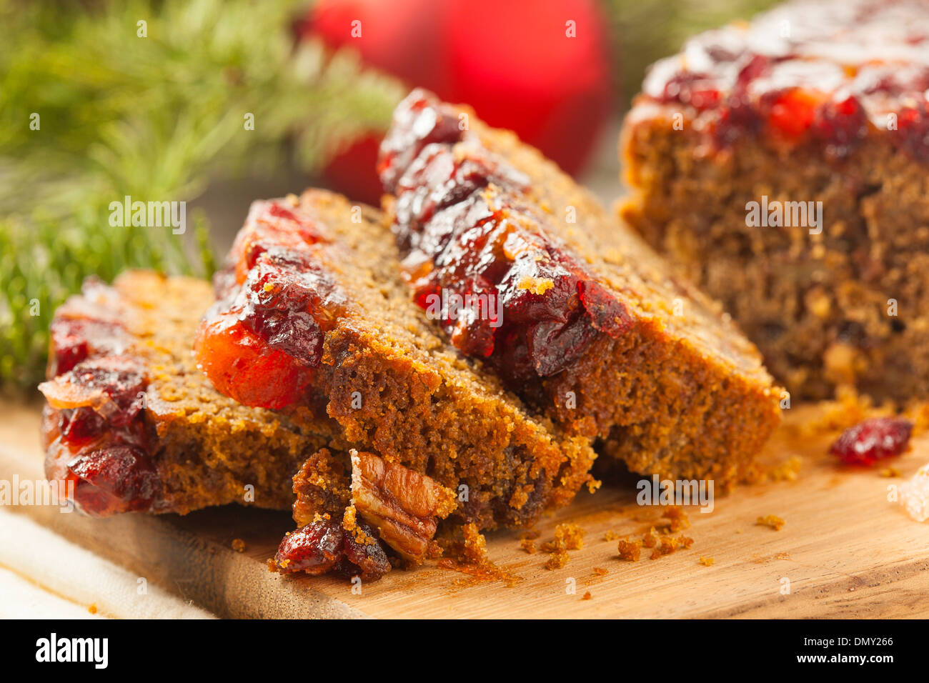 Festive Homemade Holiday Fruitcake with Nuts and Seasoning Stock Photo
