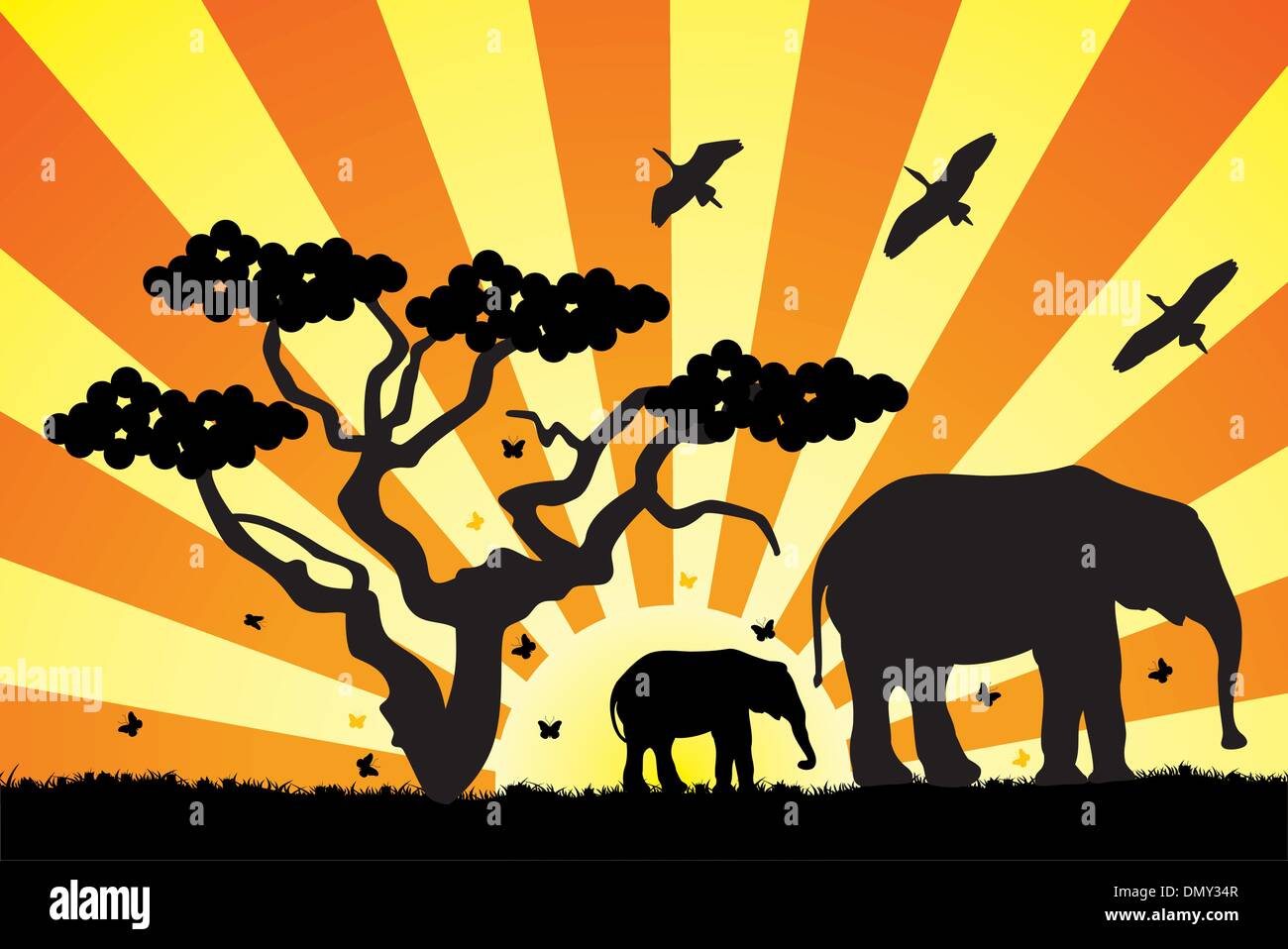 vector elephants in africa Stock Vector