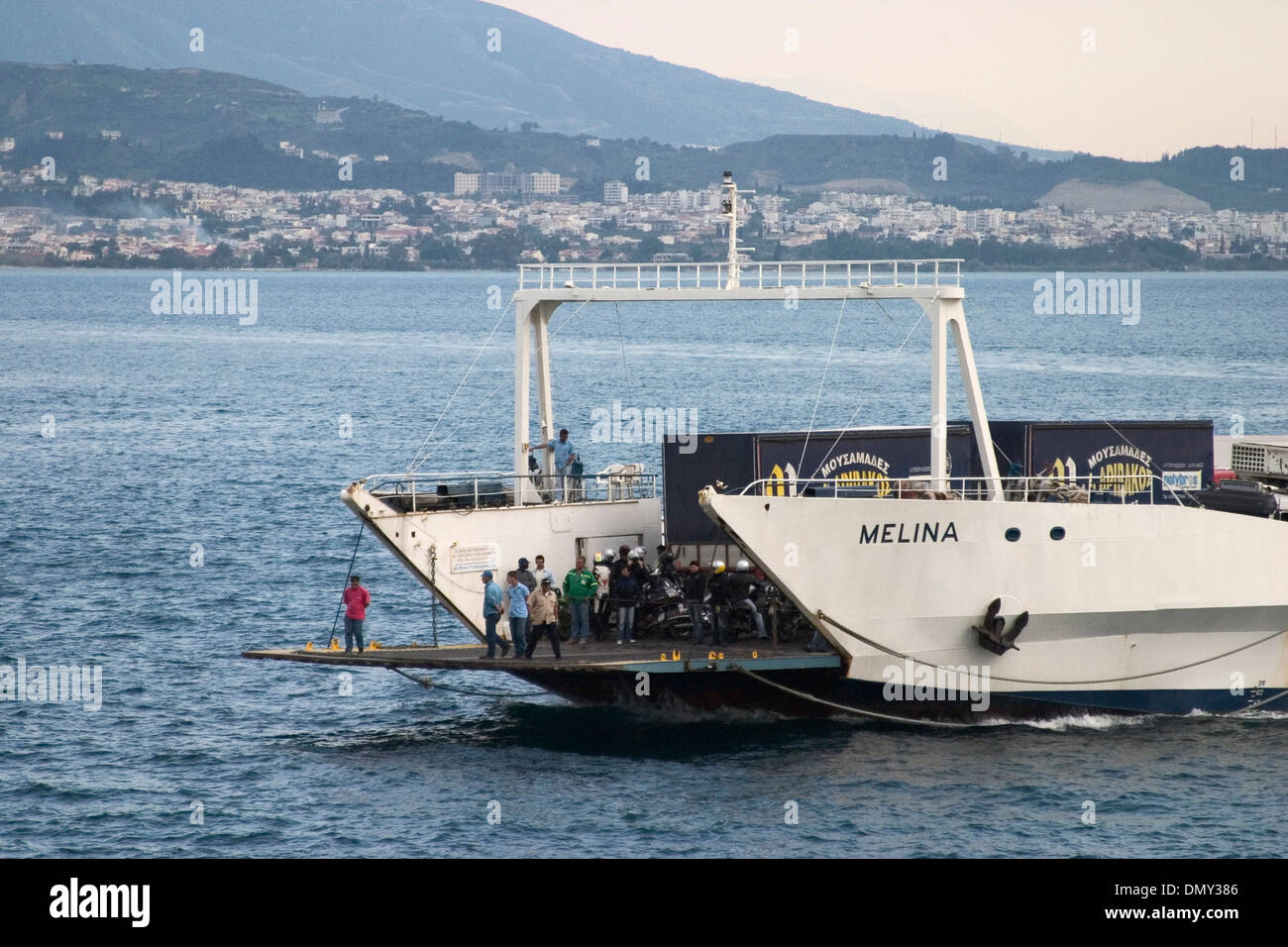 Europe, Greece, Peloponnese, Rio, near Patra, the ferry boat which joins the Peloponnese to the Sterea Elada Stock Photo