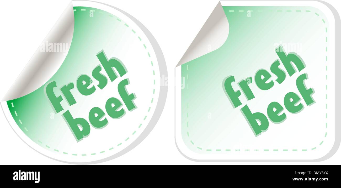 Fresh beef for steak green stickers set Stock Vector