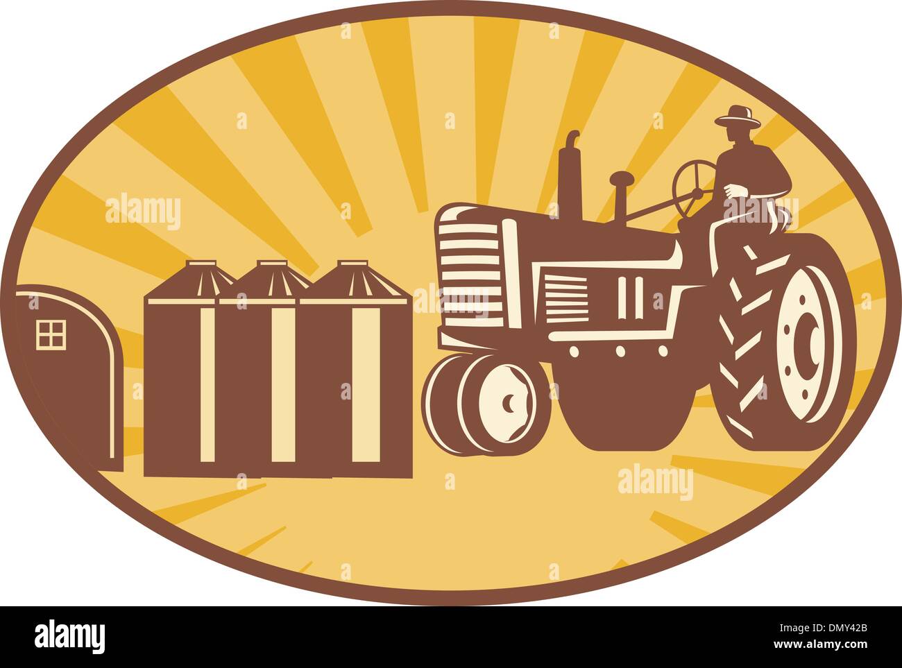Farmer Driving Vintage Tractor Retro Woodcut Stock Vector Image & Art ...