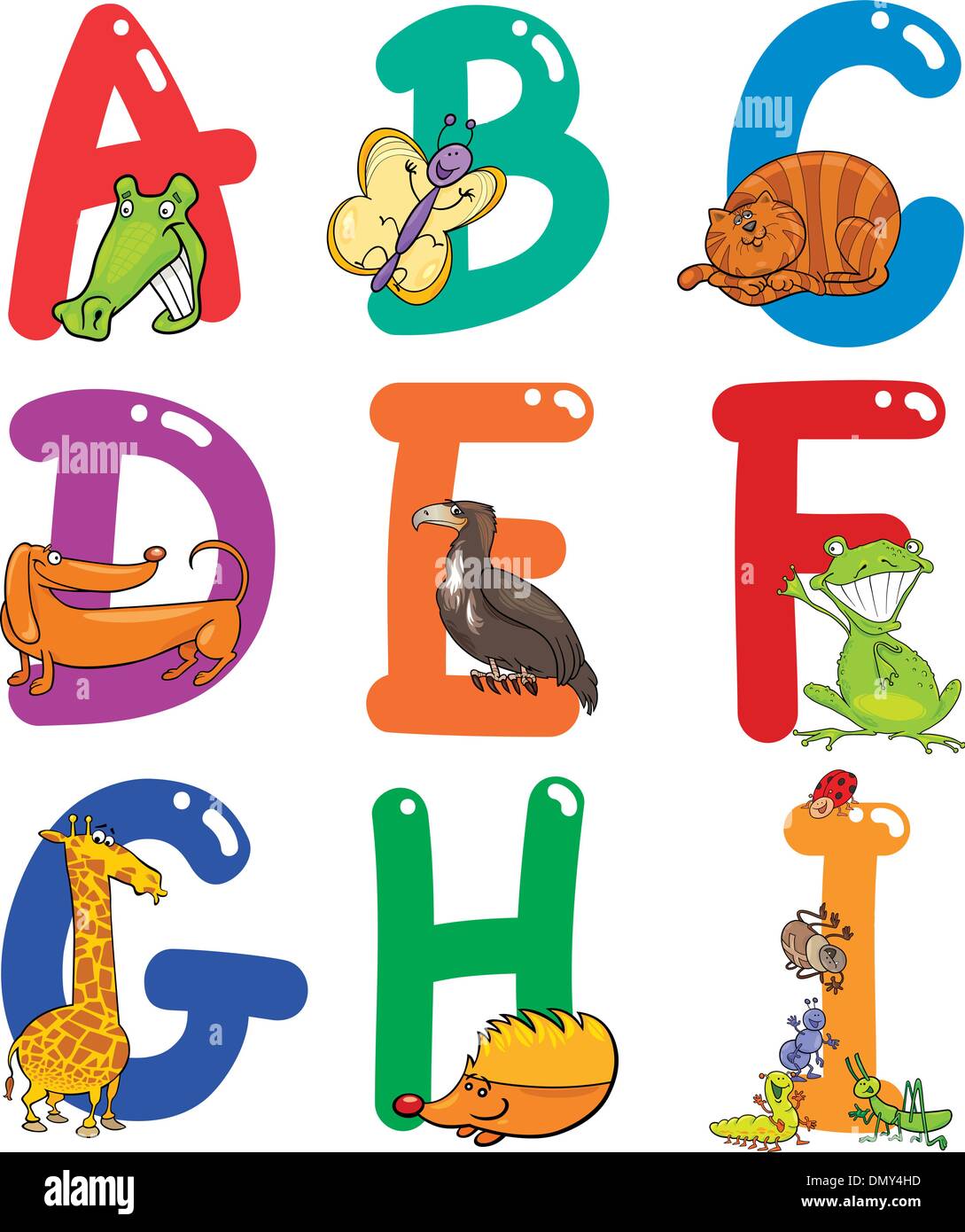 Cartoon Alphabet with Animals Stock Vector