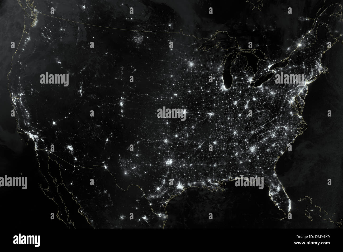 Visible Infrared Imaging of the USA at Night from Space Stock Photo