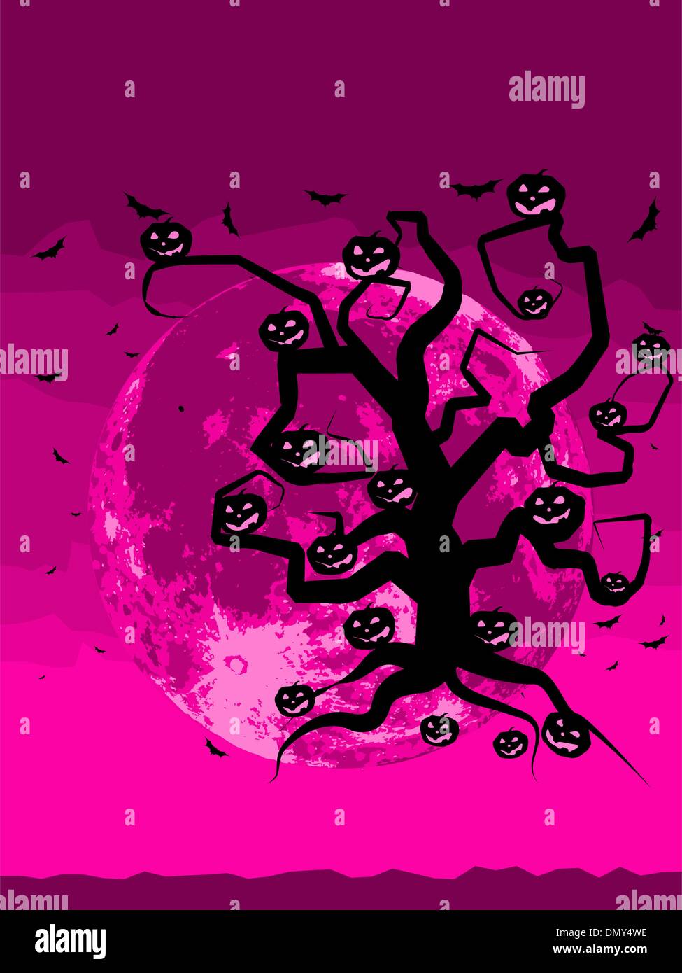 Halloween Tree with Bats and Pumpkins. EPS 8 Stock Vector Image & Art ...