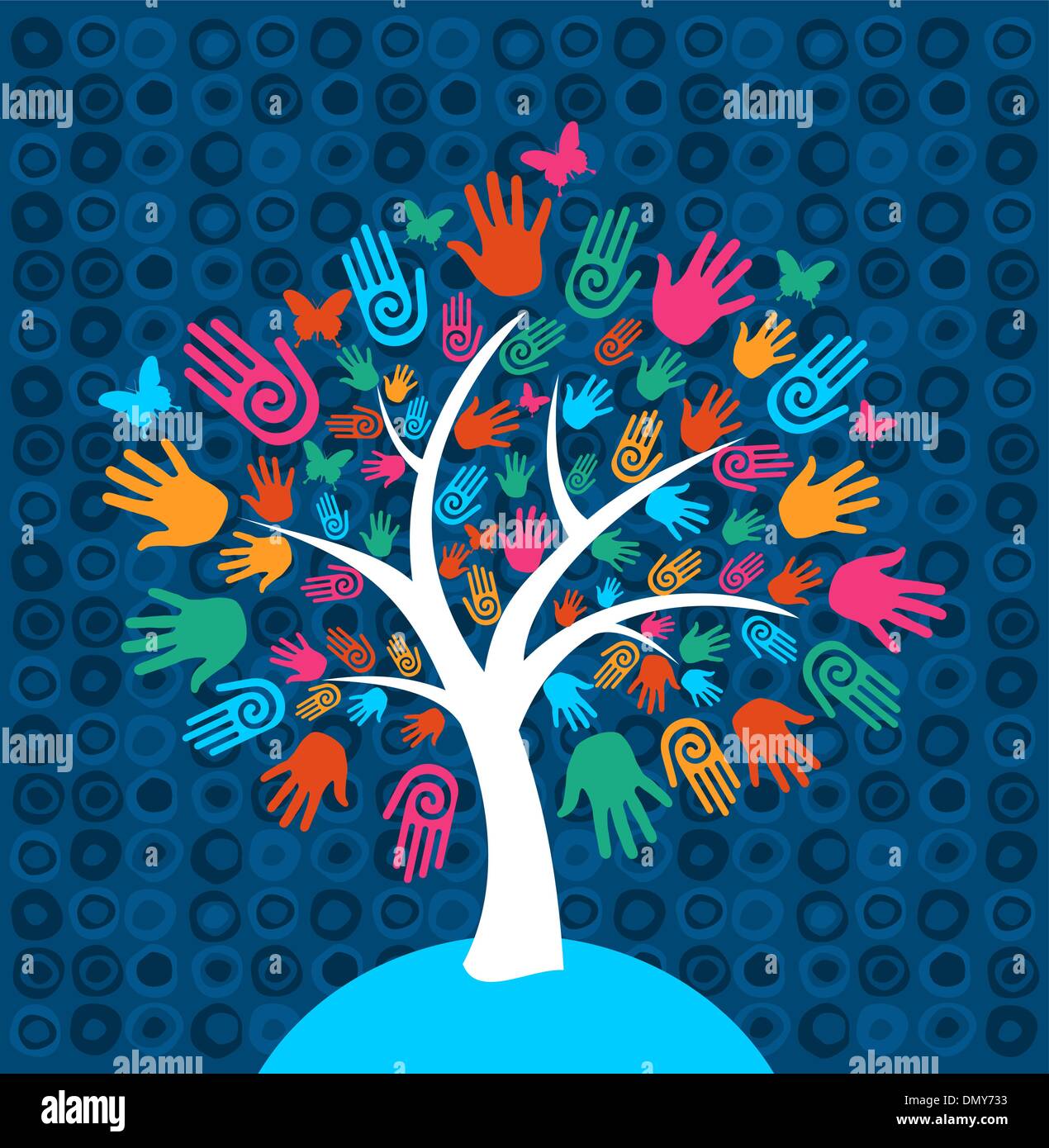 Diversity tree hands background Stock Vector