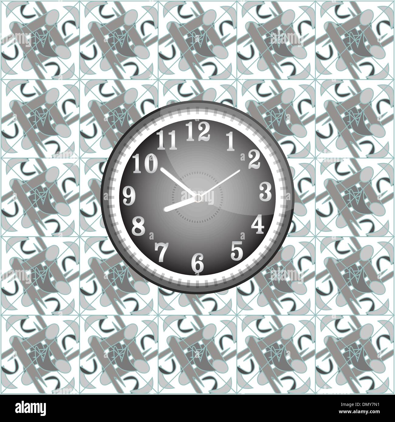 modern wall clock on the grunge background Stock Vector