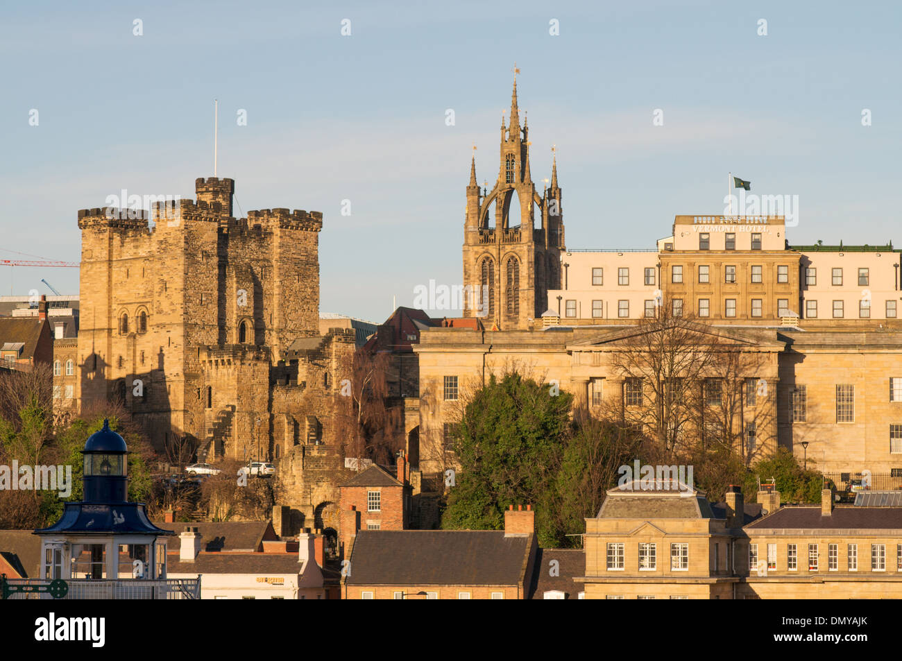 Newcastle skyline with castle,cathedral and Vermont Hotel, north east England, UK Stock Photo