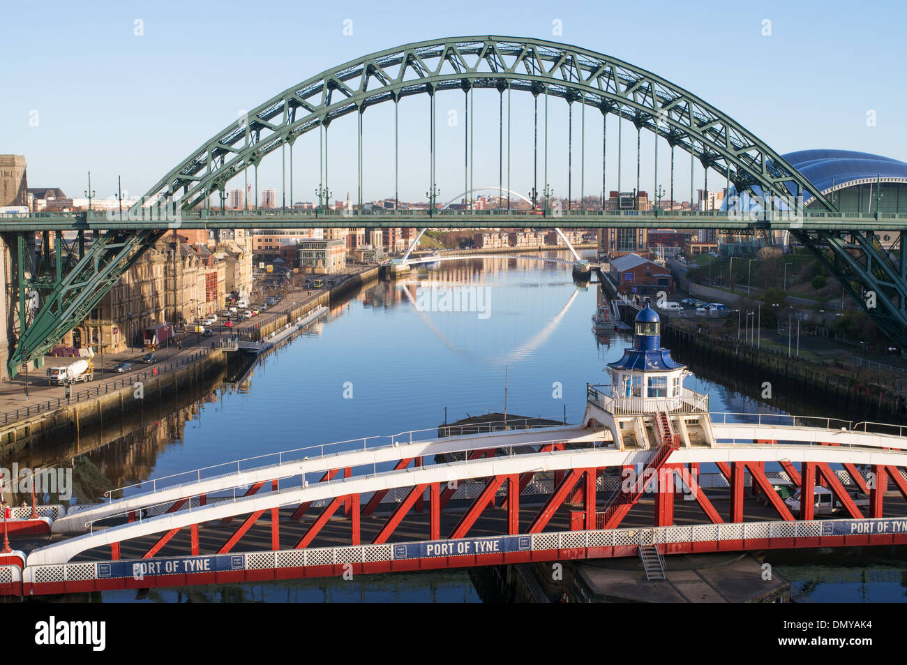 Newcastle Swing,  Tyne, and Millennium bridges over the river Tyne north east England, UK Stock Photo