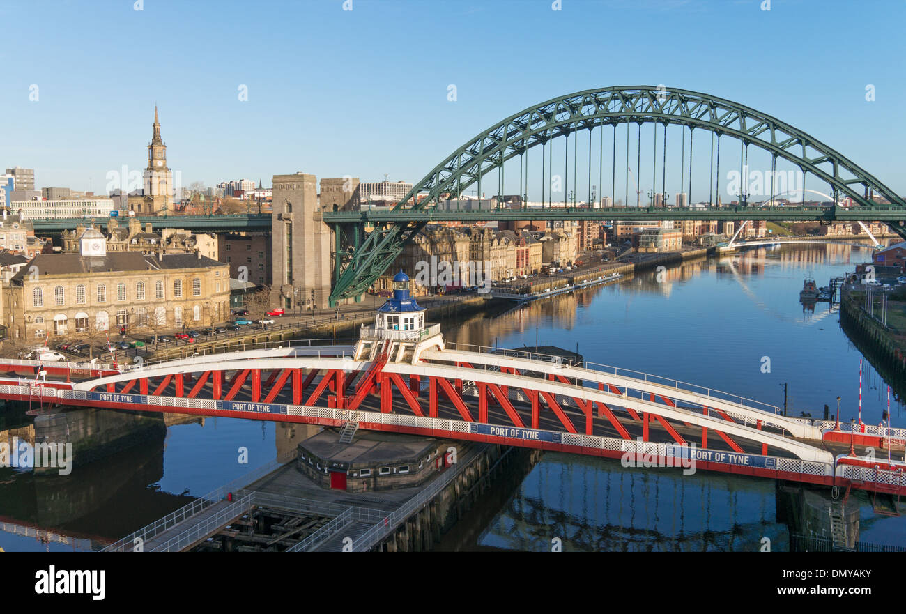Newcastle bridges, river Tyne and skyline, north east England, UK Stock Photo
