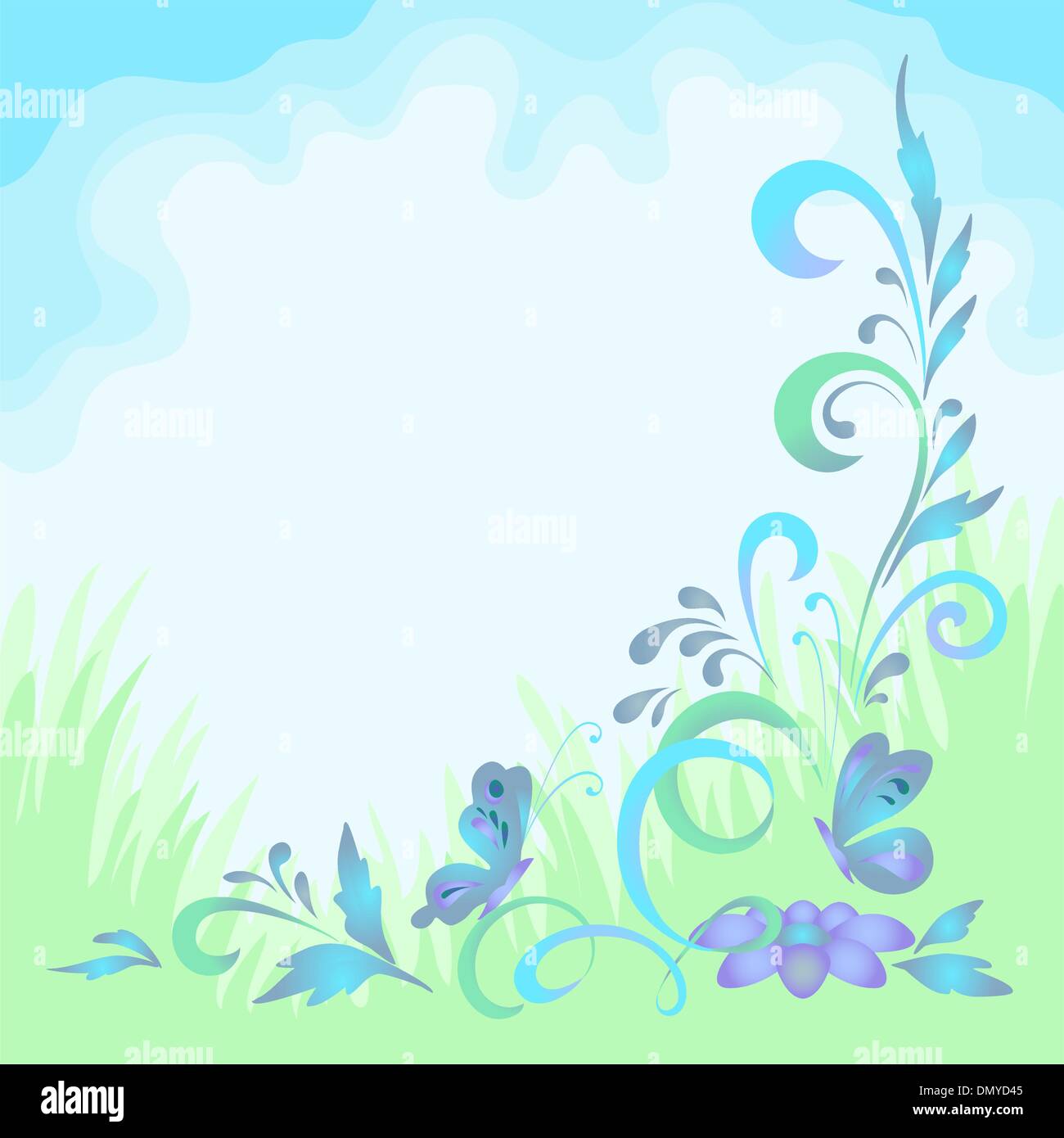 background with flowers and butterflies Stock Vector