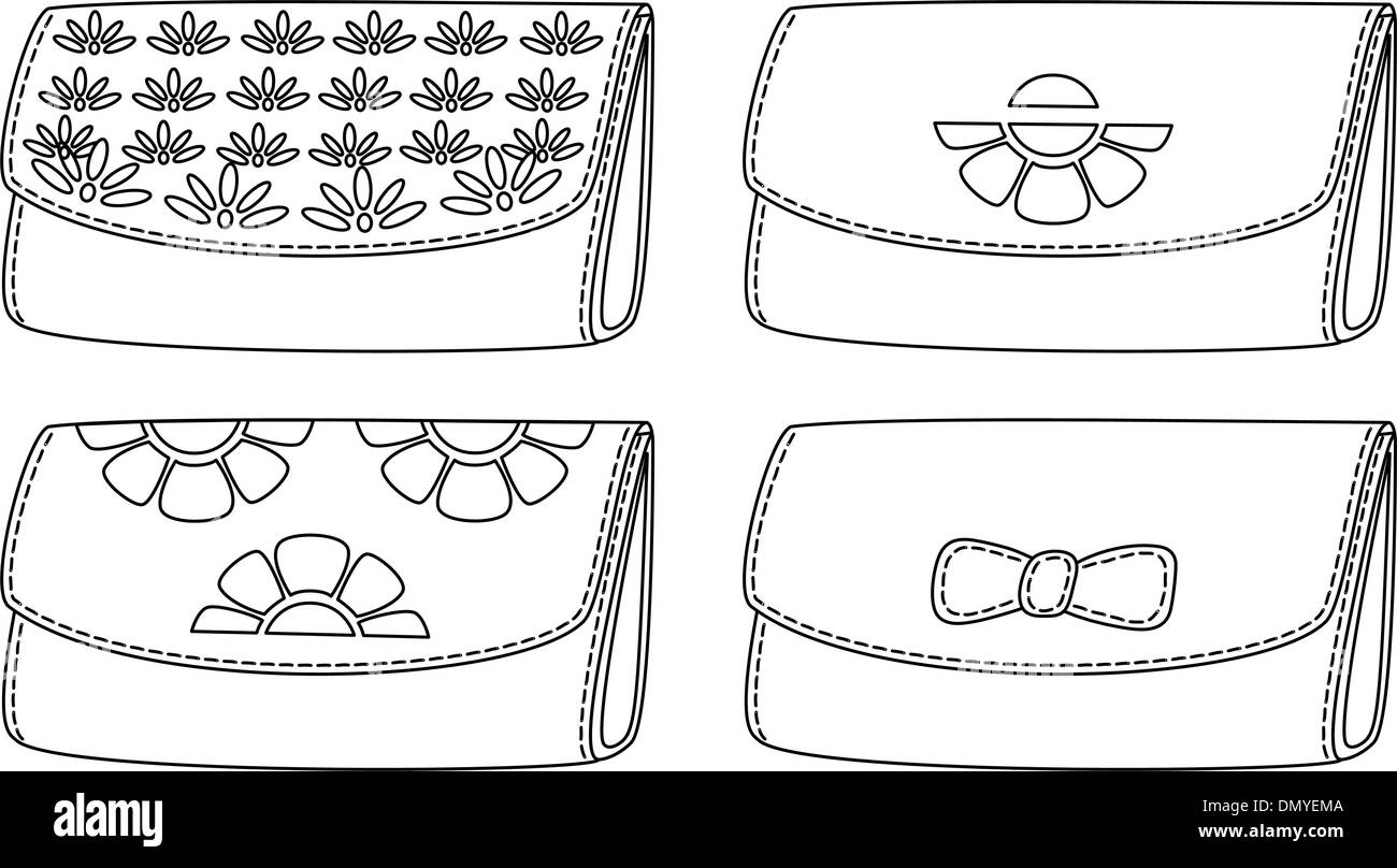 Leather wallets, black contour Stock Vector