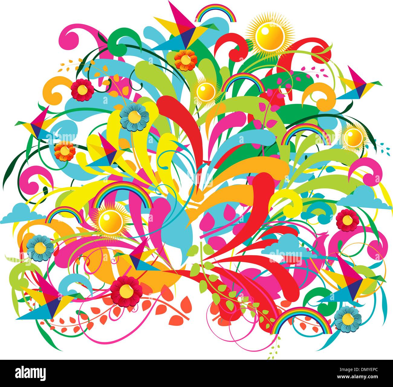 Summer Flip flops over floral background Stock Vector