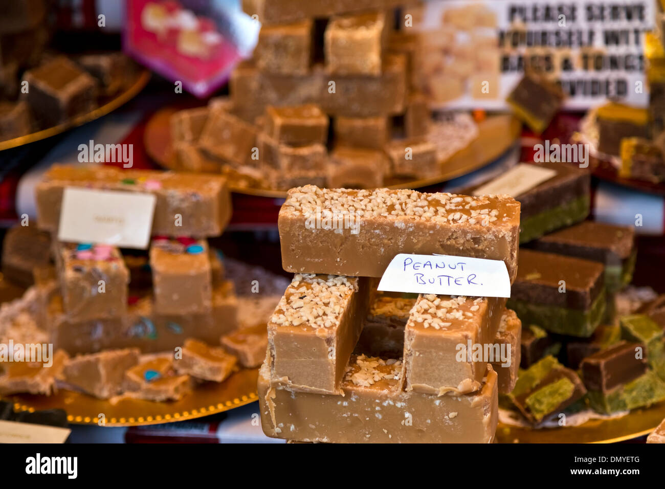 Peanut butter fudge and many other varieties of fudges on sale at the