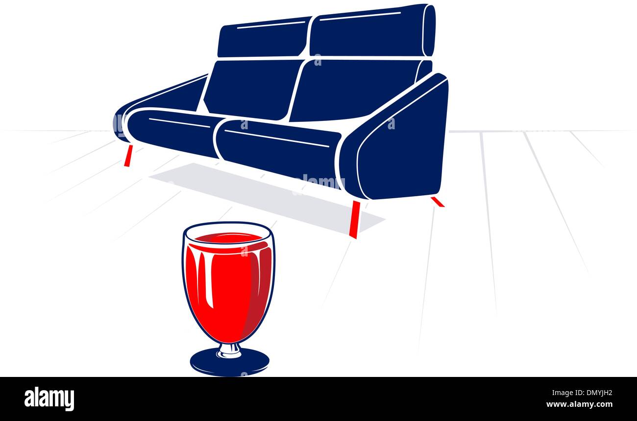 Soft sofa and glass of red wine Stock Vector