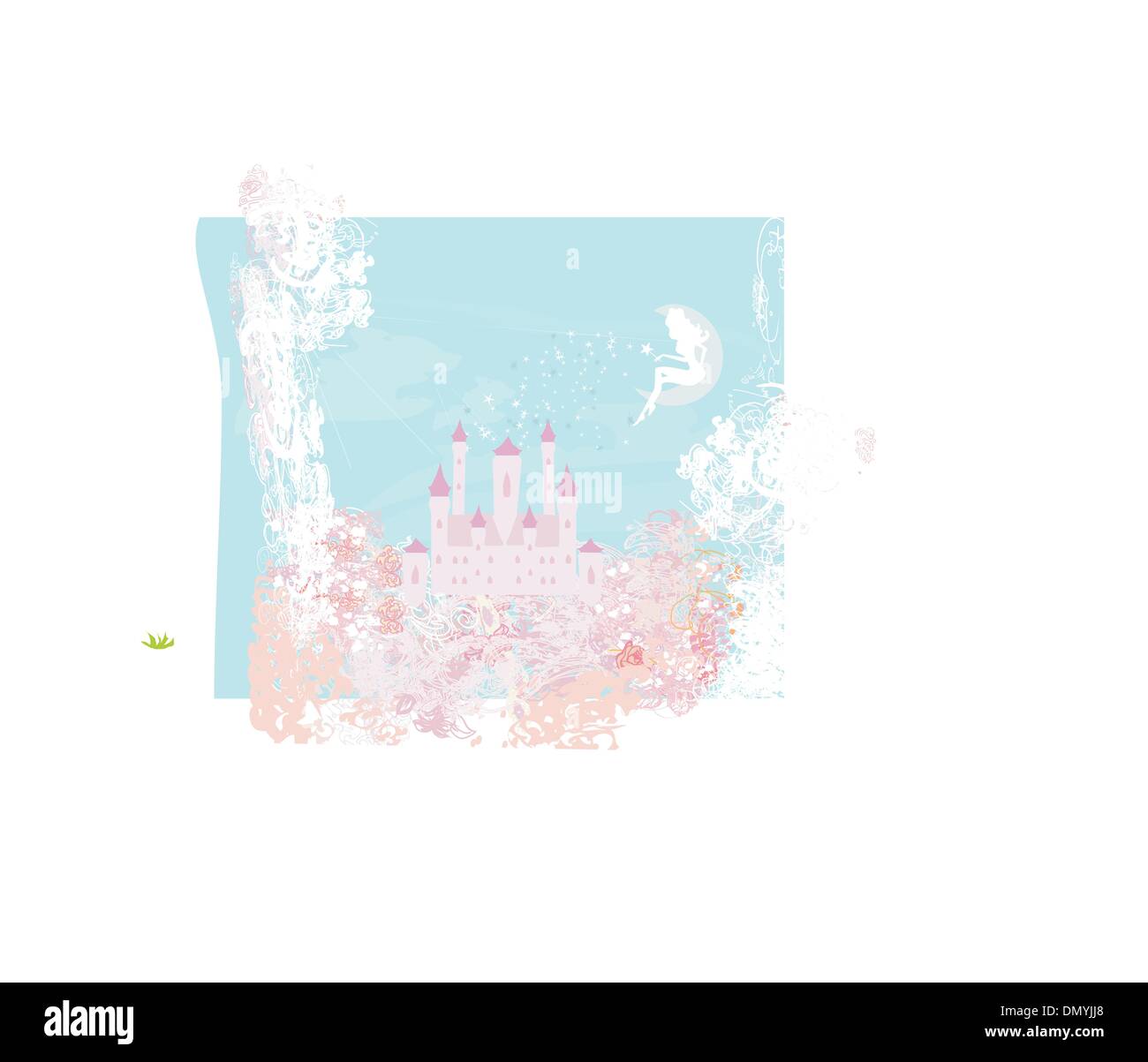 fairy flying above castle Stock Vector