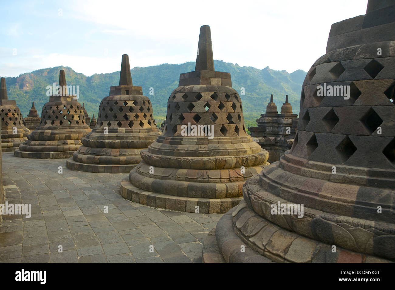 Perforated stupas at Borobudur Temple, Java, Indonesia Stock Photo