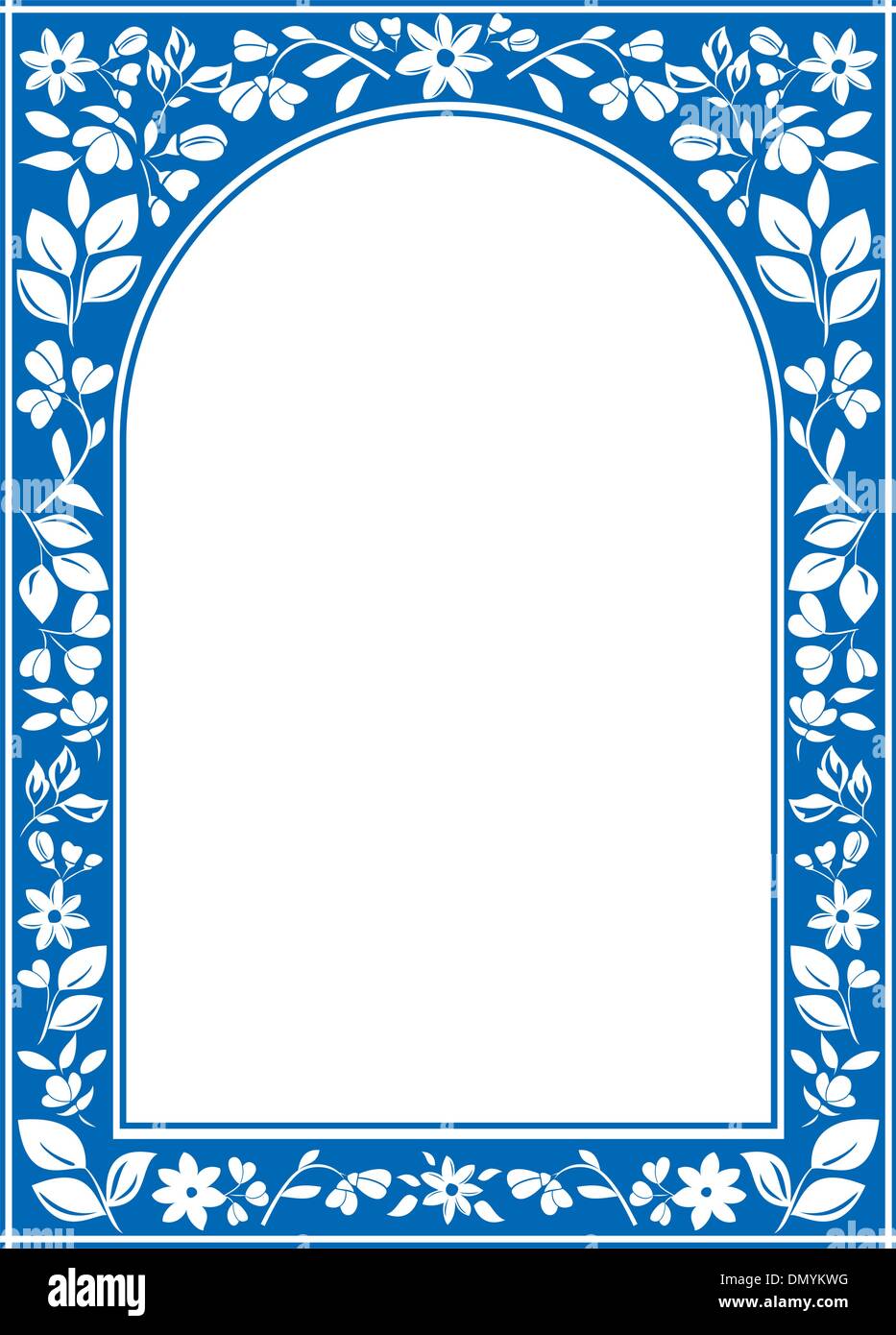 vector blue floral arch frame with white center Stock Vector