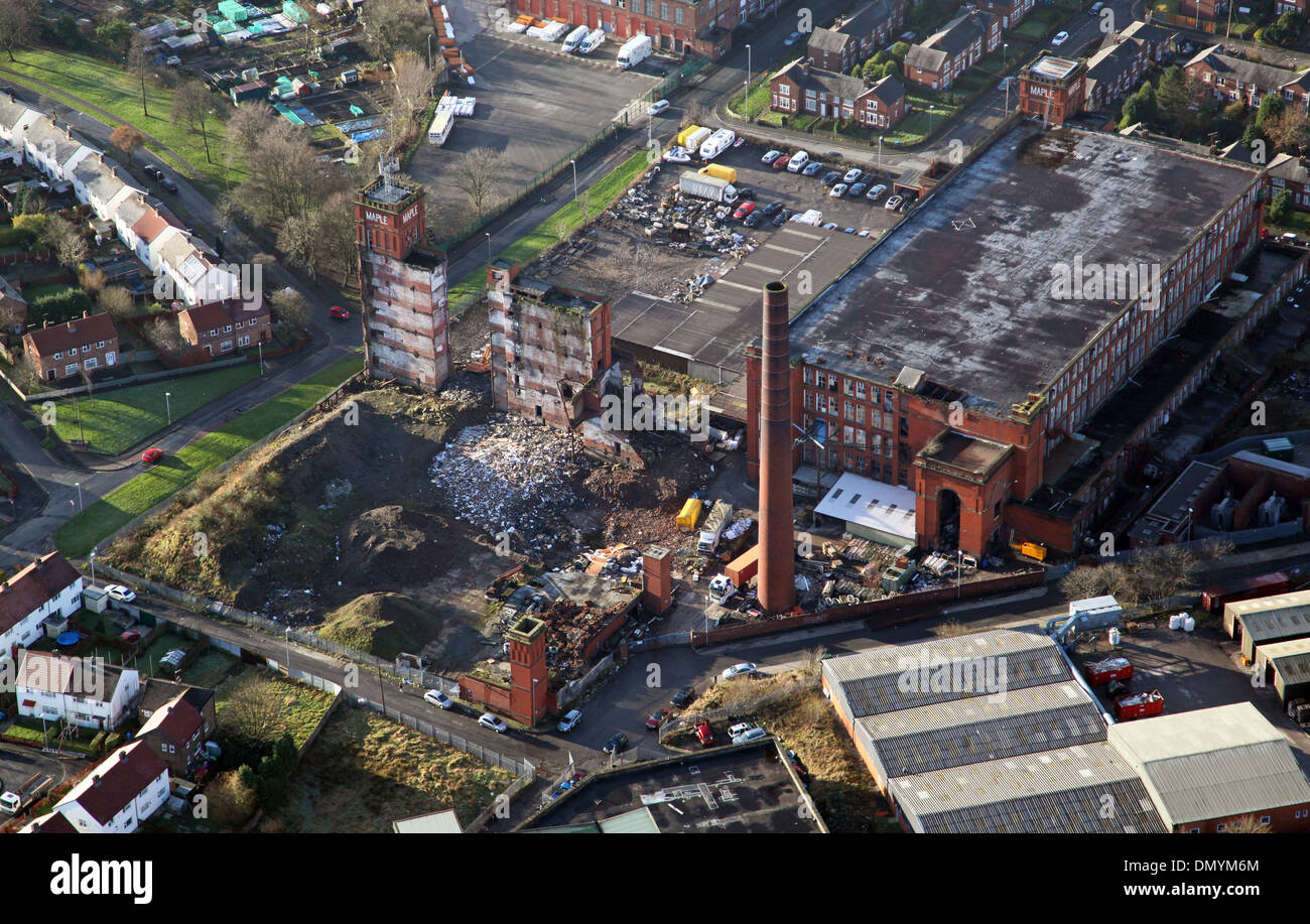 aerial view of an old mill factory being demolished Stock Photo
