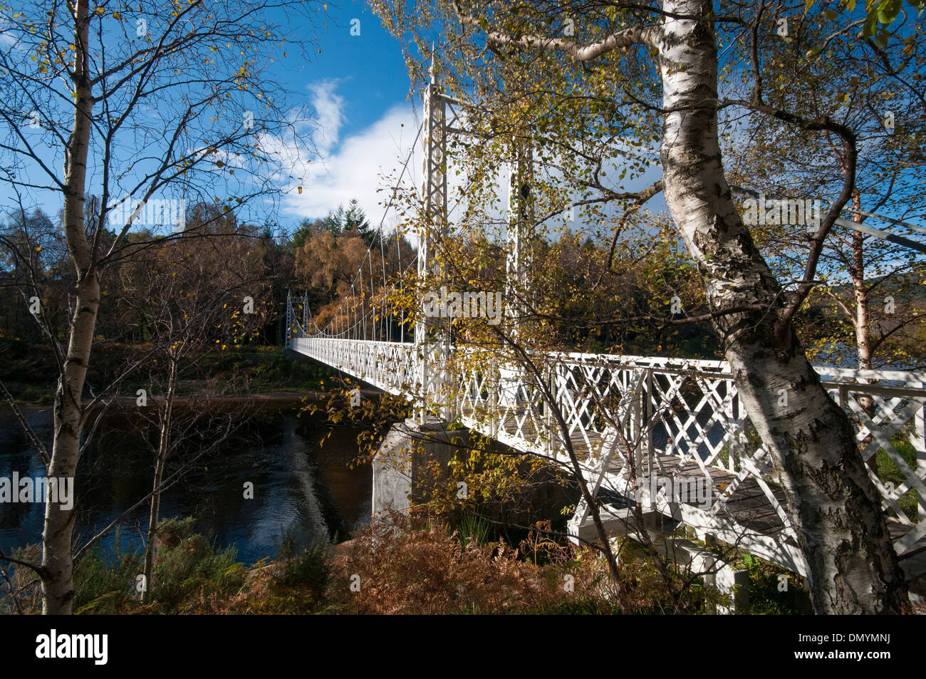 cambus o may suspension bridge in autumn on royal deeside Stock Photo