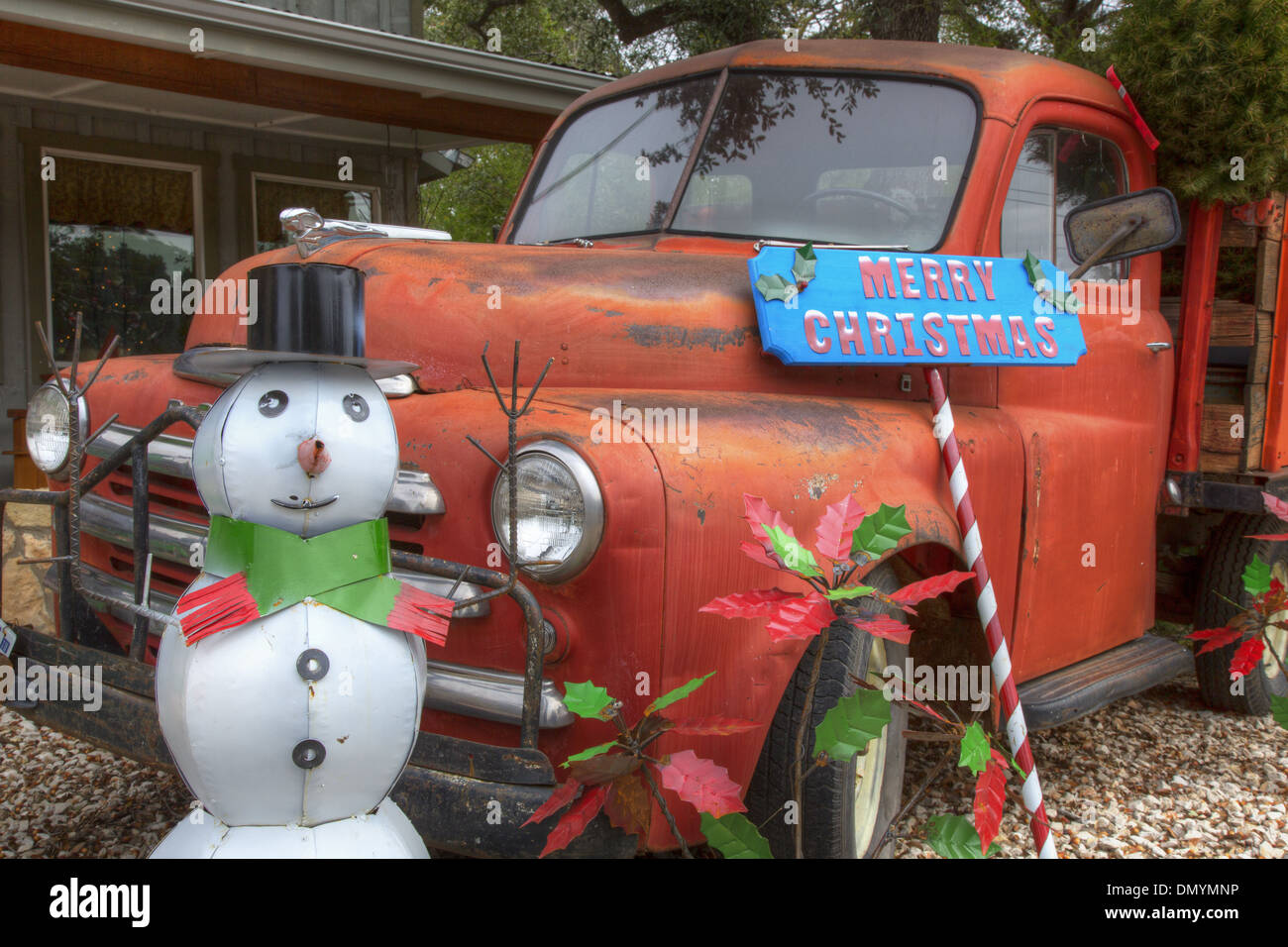 Merry Christmas from the snowman in Wimberley, Texas, in the Texas Hill