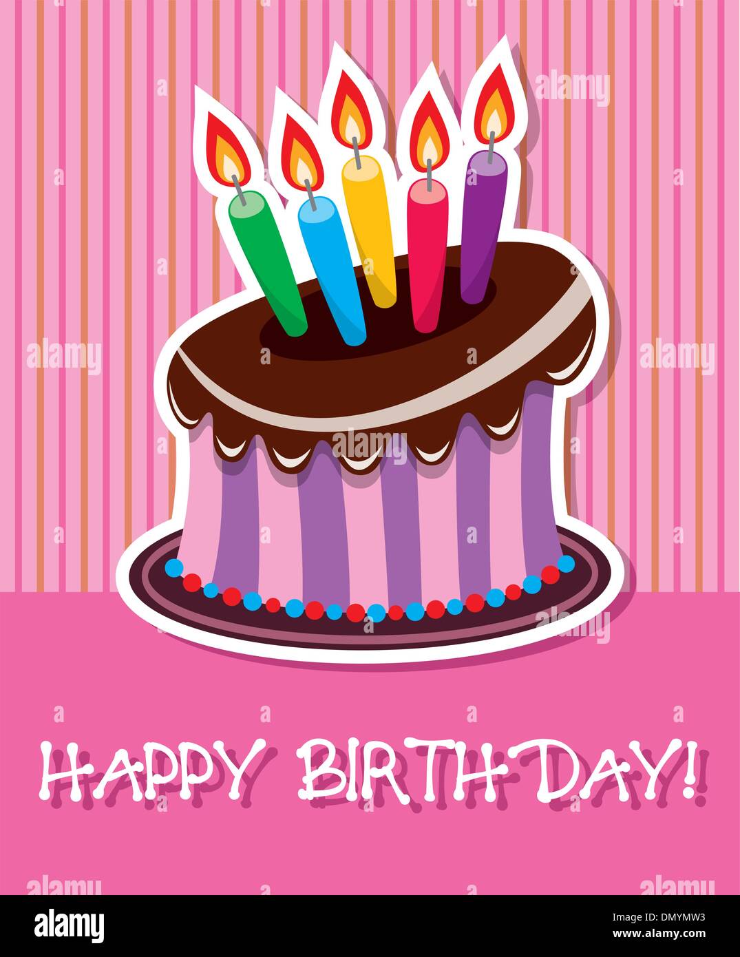 vector birthday chocolate cake with burning candles Stock Vector Image
