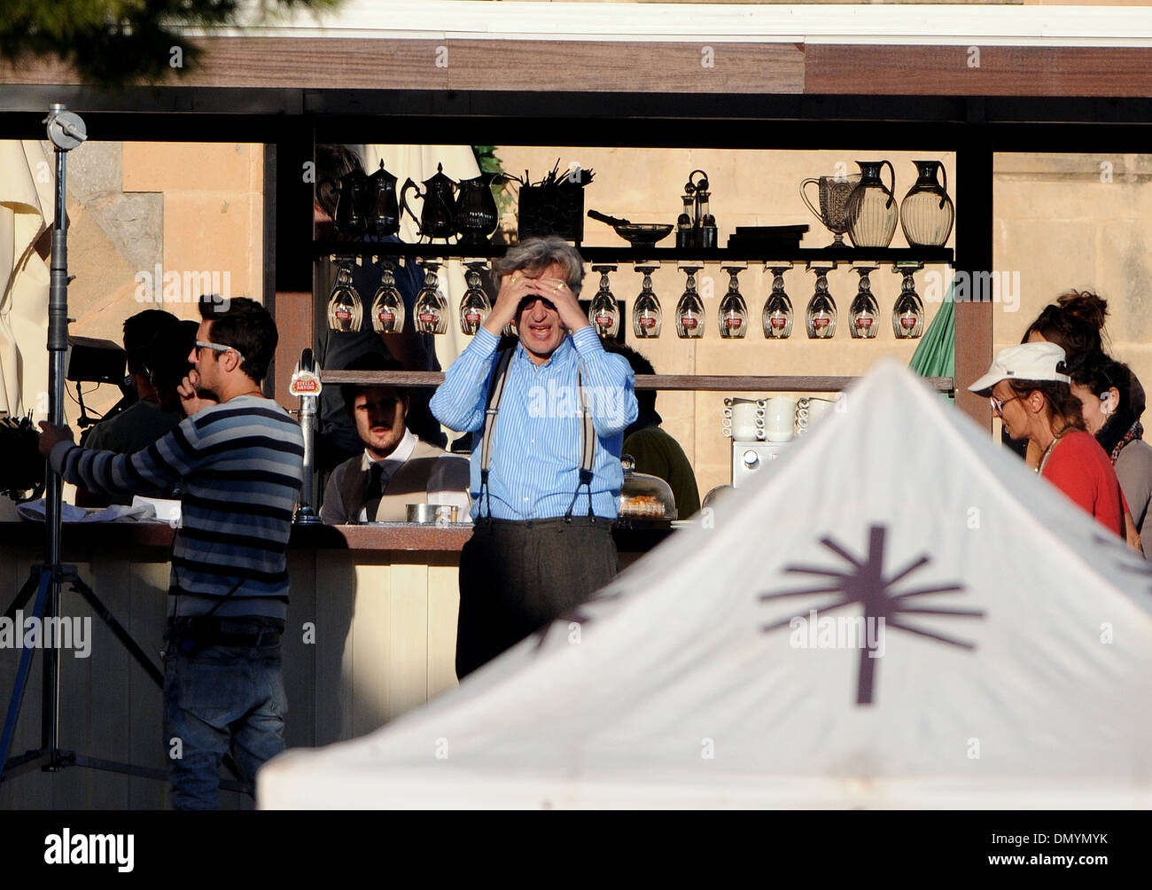The cinema director Wim Wenders on a shoot in Mallorca, Spain. Stock Photo