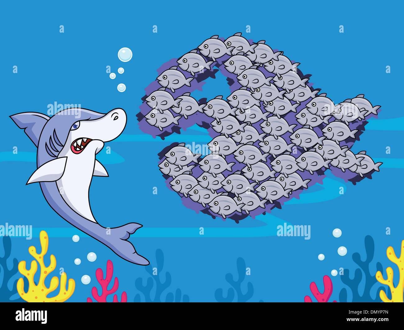 Shark and group of fish Stock Vector