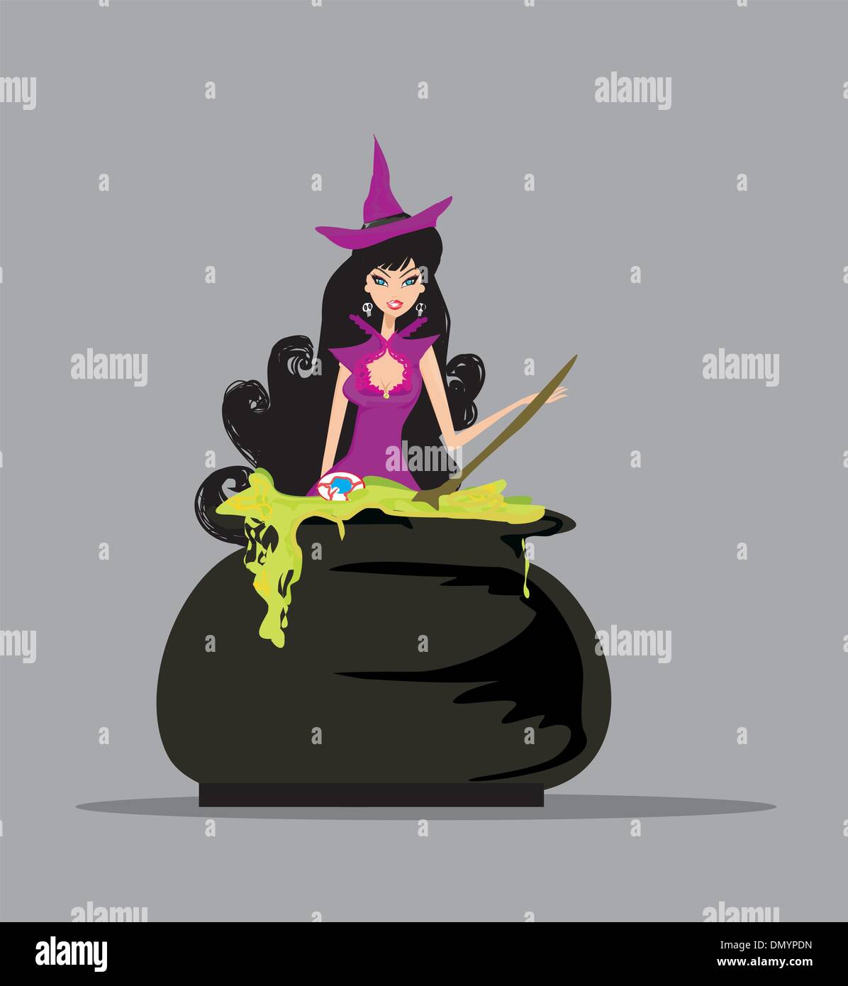 Halloween witch preparing potion Stock Vector