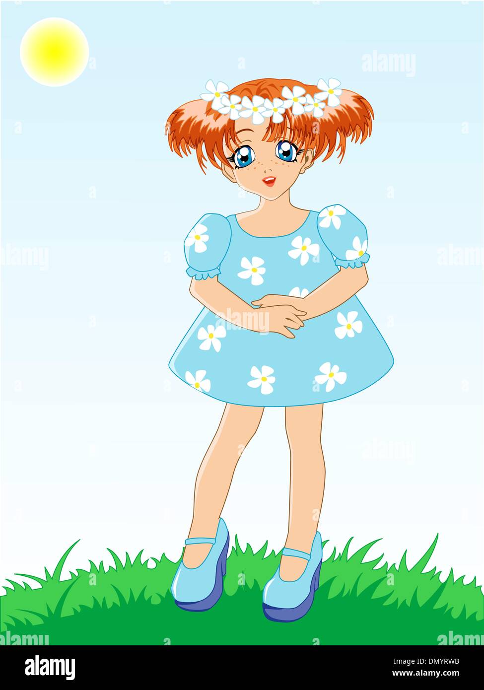 little girl in blue dress Stock Vector Image & Art - Alamy
