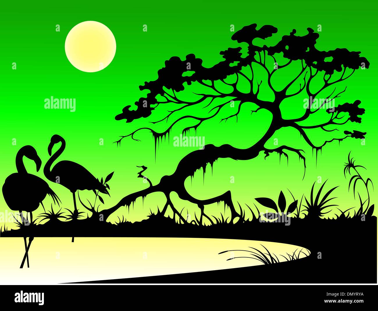 flamingo on a lake Stock Vector