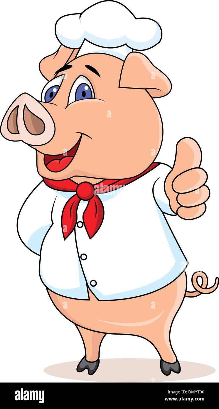 Pig chef thumb up Stock Vector