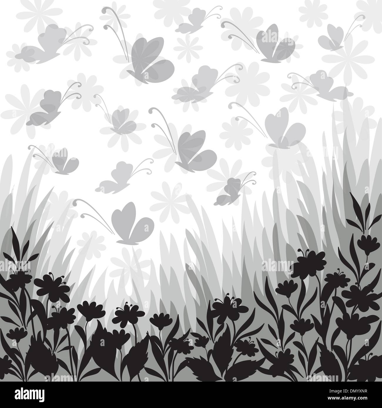 Background, flowers and butterflies silhouettes Stock Vector Image
