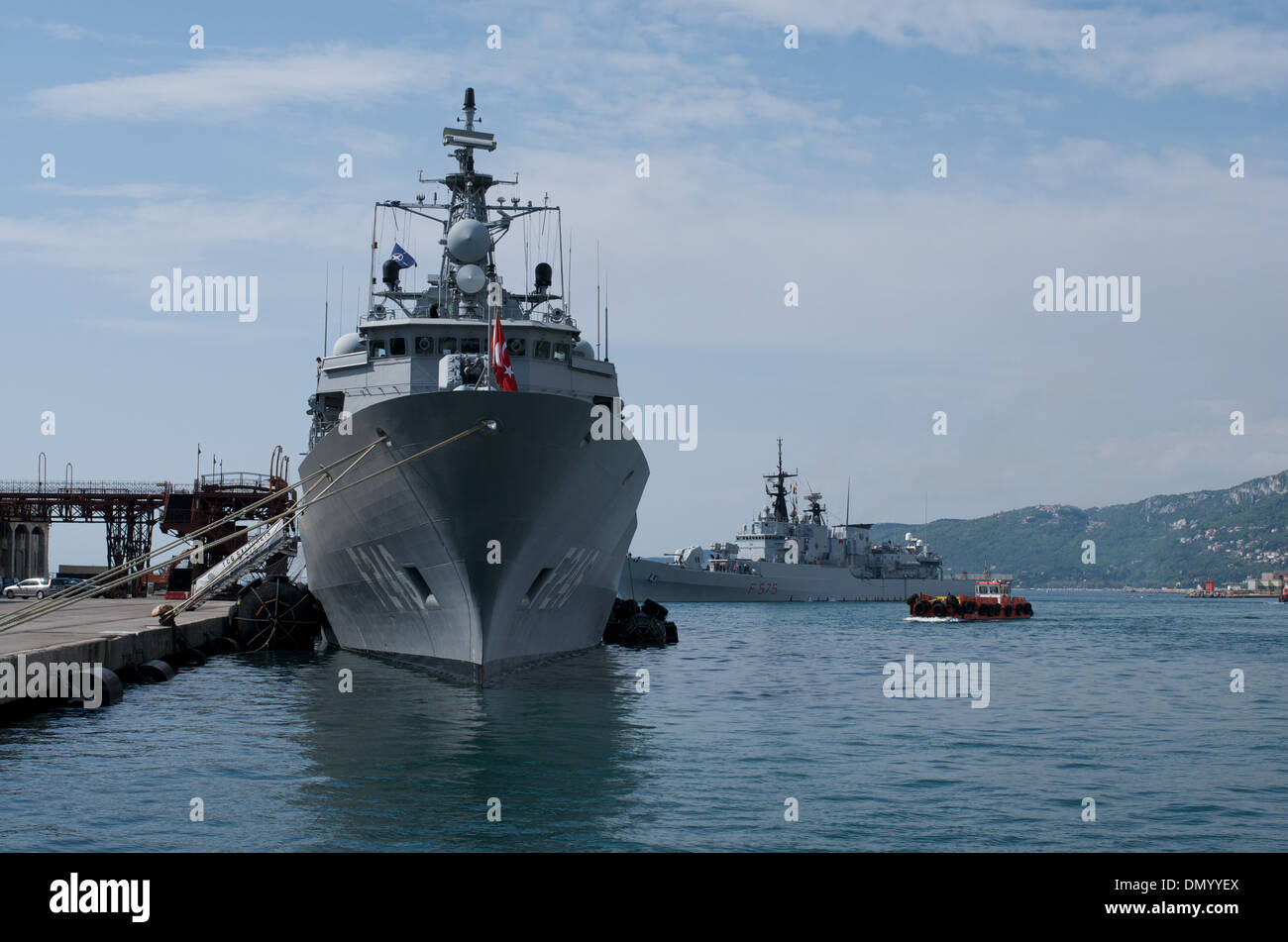 Turkish and Italian frigates in Trieste harbour, Italy Stock Photo