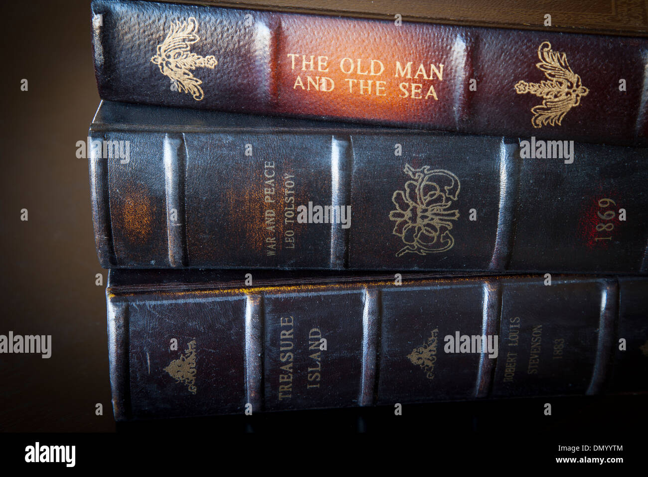 Collection of classic antique books from historic authors Stock Photo