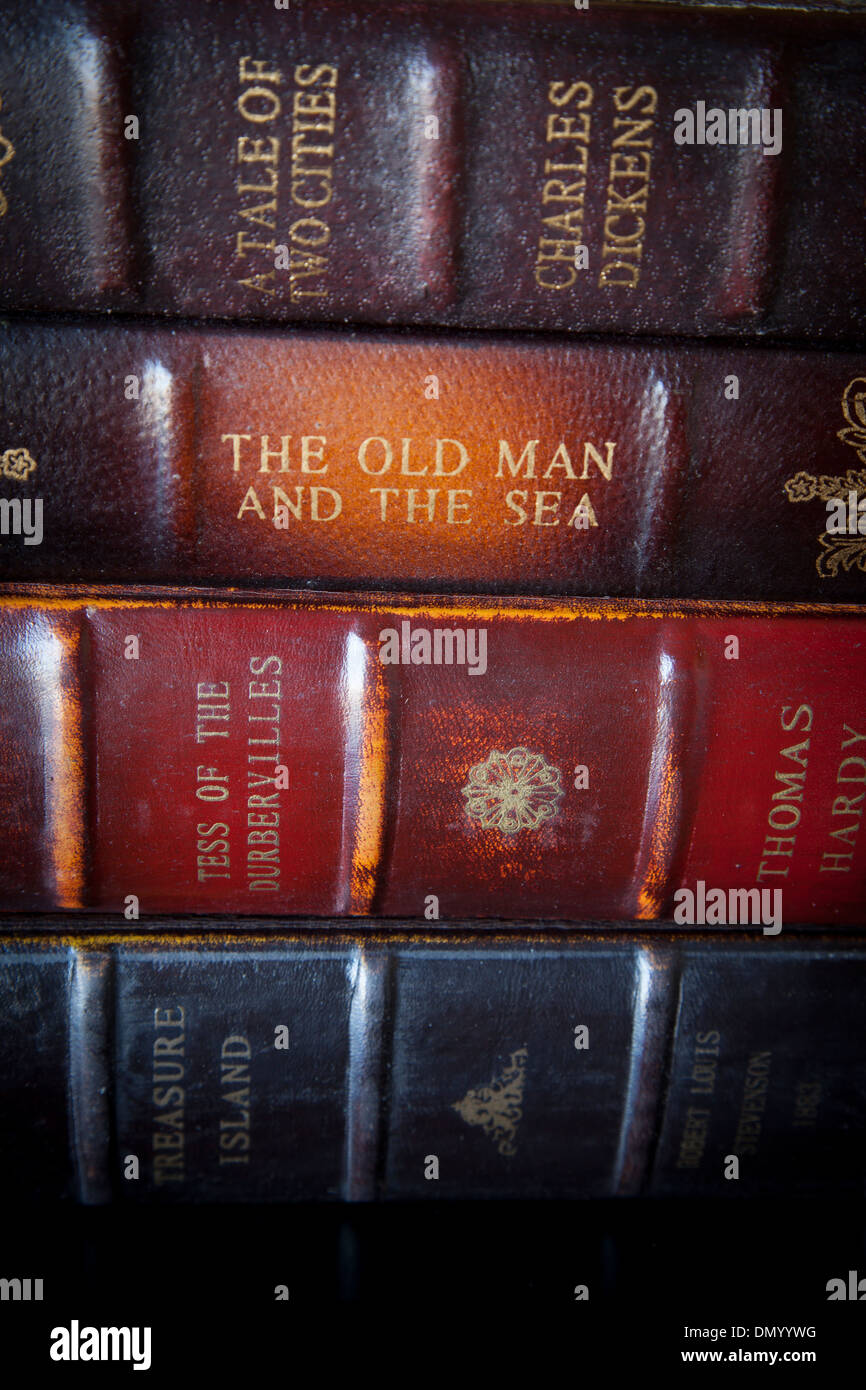 Collection of classic antique books from historic authors Stock Photo