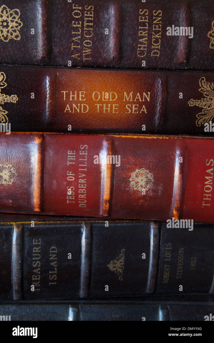 Collection of classic antique books from historic authors Stock Photo