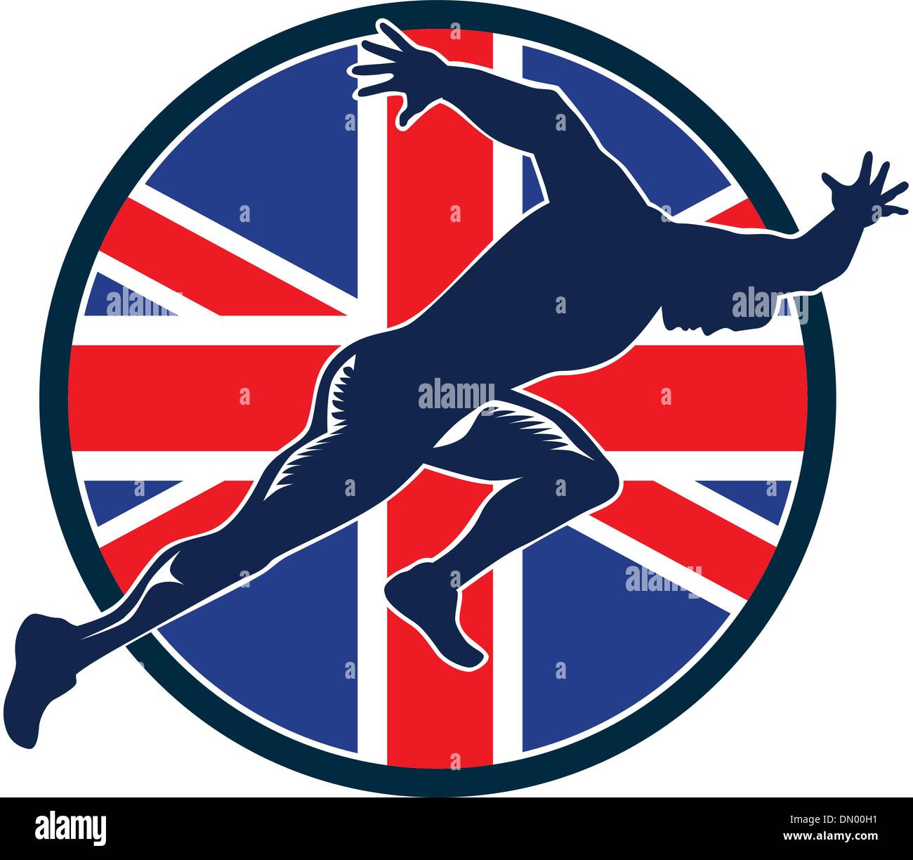 Runner Sprinter Start British Flag Circle Stock Vector