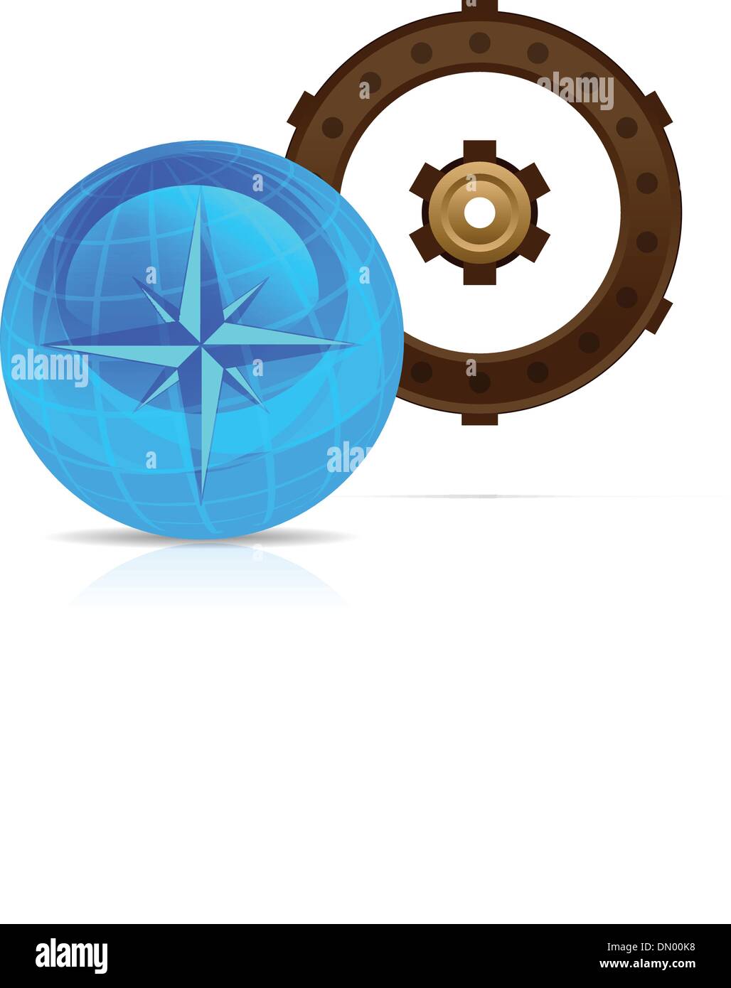 Steering wheel with Globe and compass Stock Vector
