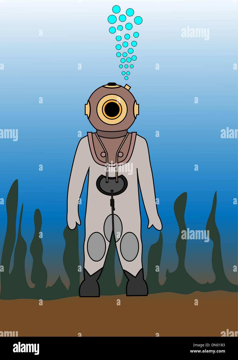 diver in an old diving suit Stock Vector