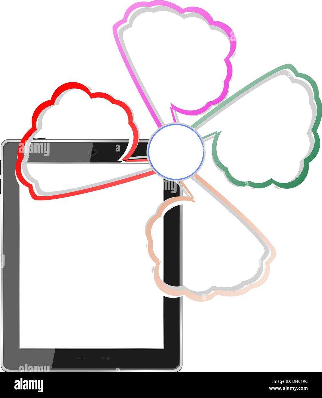a tablet computers with empty clouds, cloud computing Stock Vector