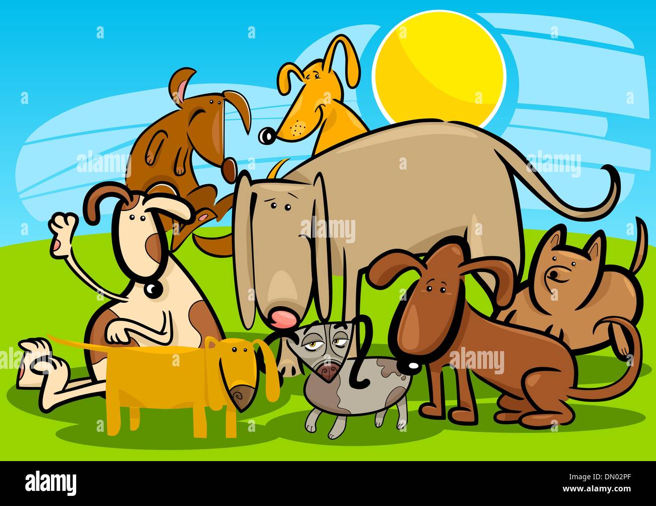 Cartoon Group of Funny Dogs Stock Vector