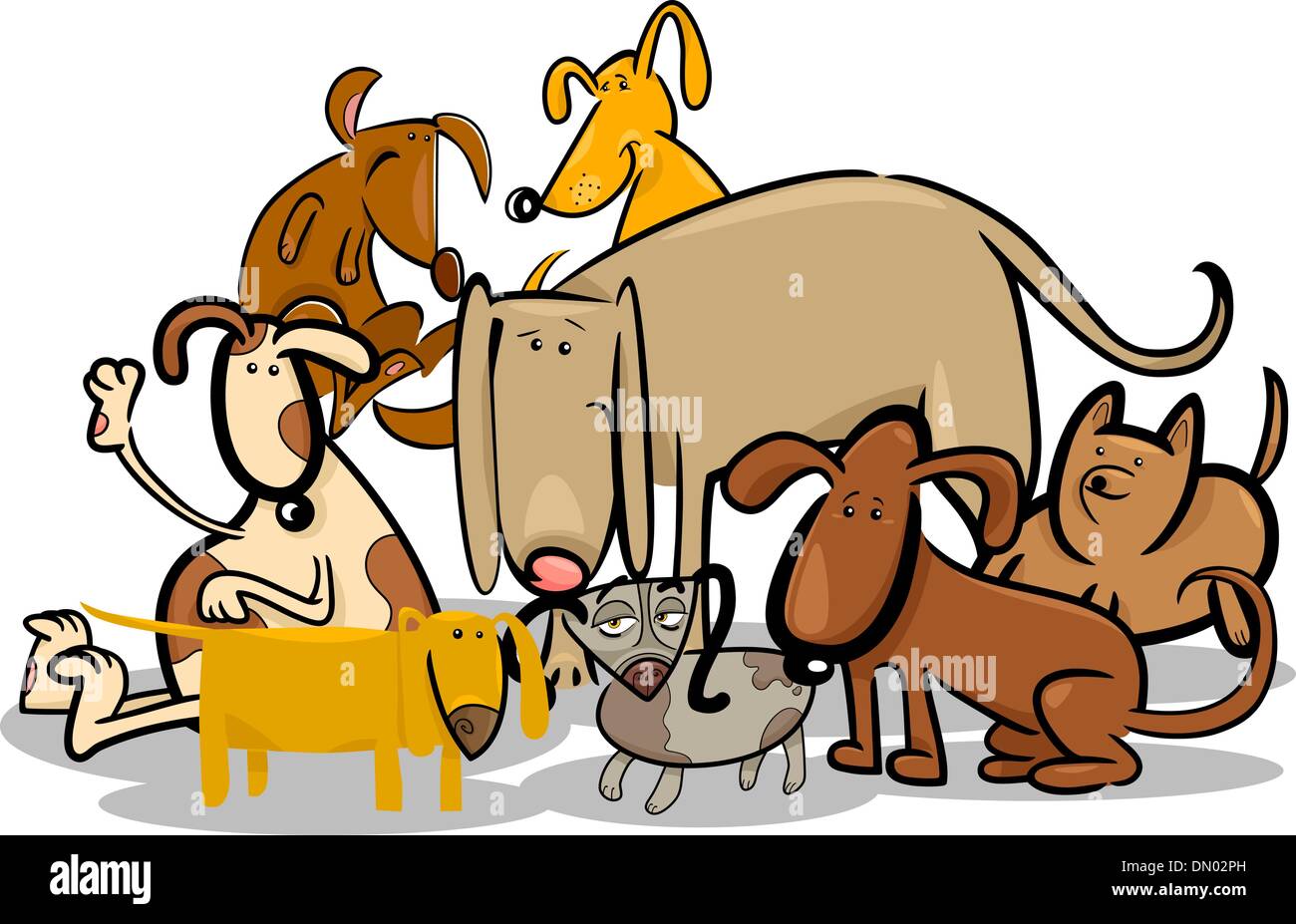 Cartoon Group of Funny Dogs Stock Vector