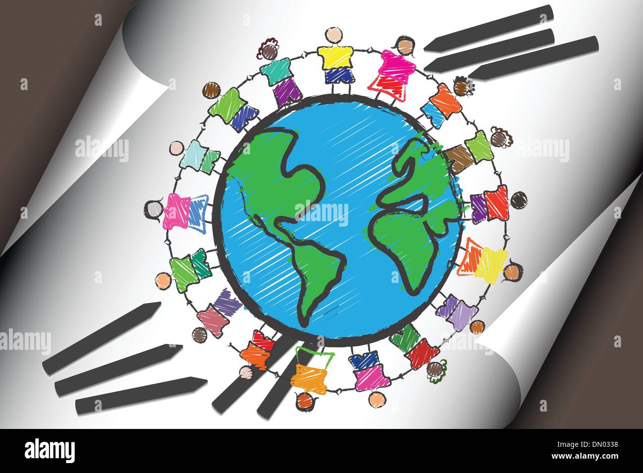 Group of kids with different races holding hands Stock Vector