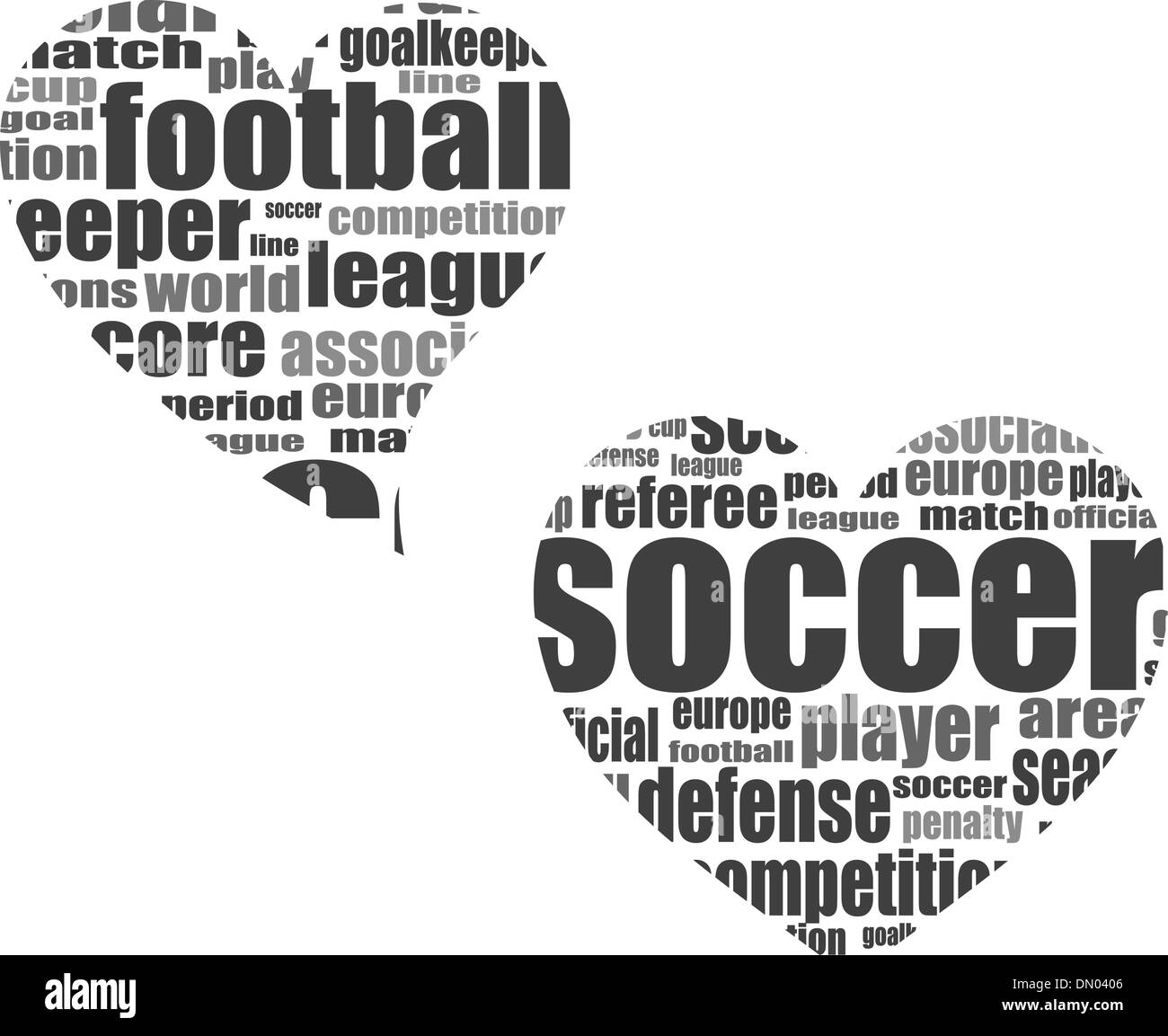 Football word cloud concept in heart shape Stock Vector