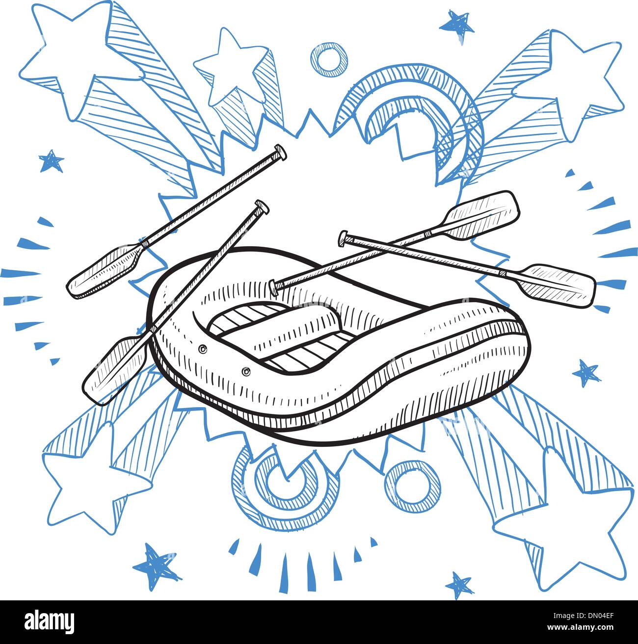 Whitewater rafting vector sketch Stock Vector
