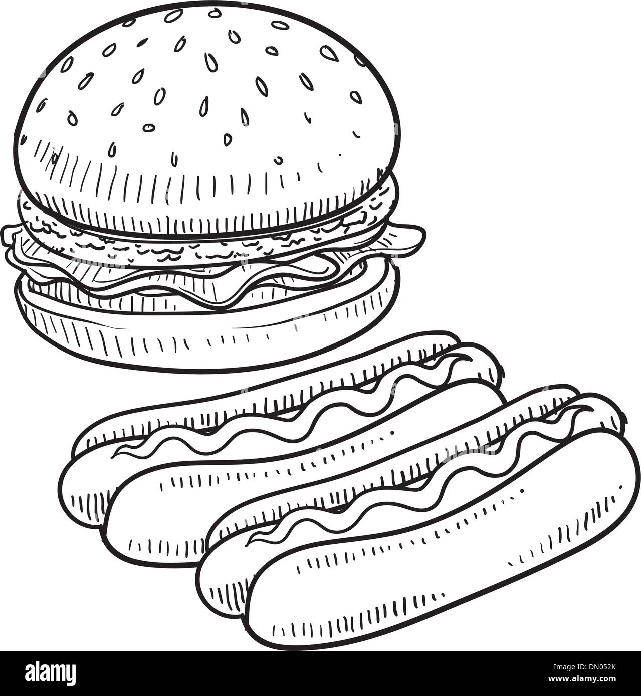 Hamburger and hot dog vector sketch Stock Vector
